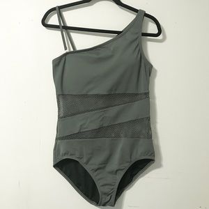 One Piece Olive Green One Shoulder Swinsuit